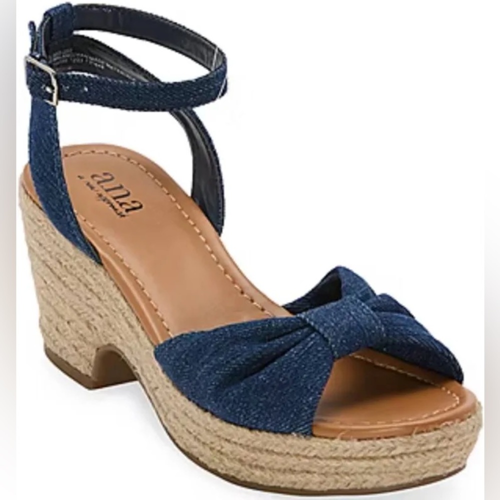 a.n.a Women's Denim Blue Chambray Wedge Espadrille Sandals